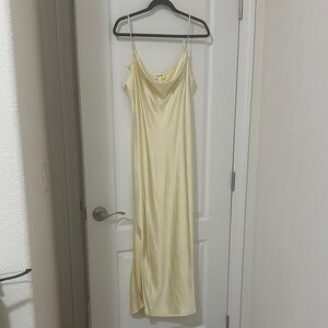 Butter Yellow Satin Maxi Slip Dress with Slit